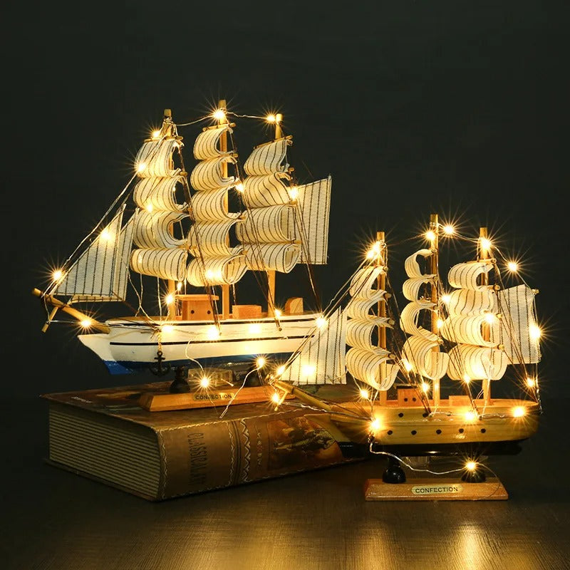 pirate Ship Model Small Wooden Boat Wooden Cake Decoration Home Decoration Table